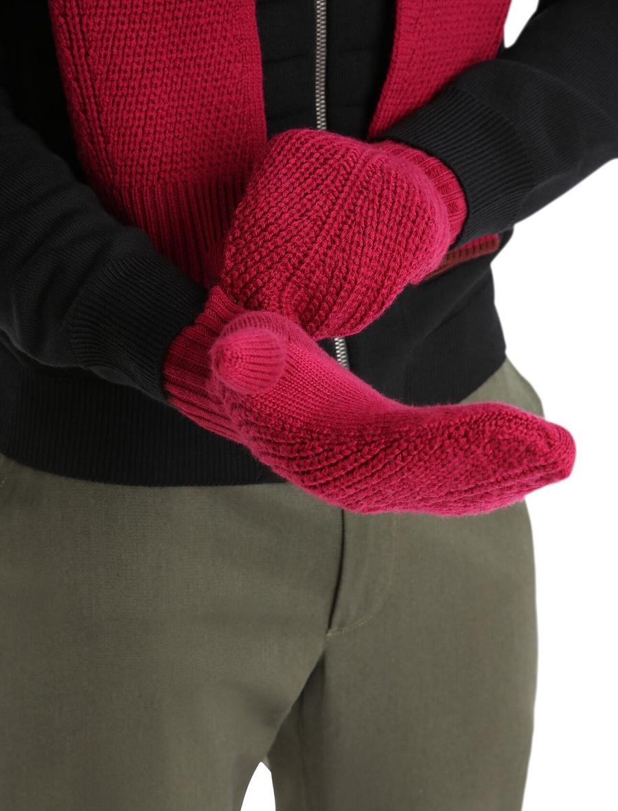 Cherry / Espresso Men's Icebreaker Unisex Merino Waypoint Mittens Gloves | USA 1063LISH